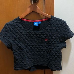 Black Adidas crop top w/ red logo.